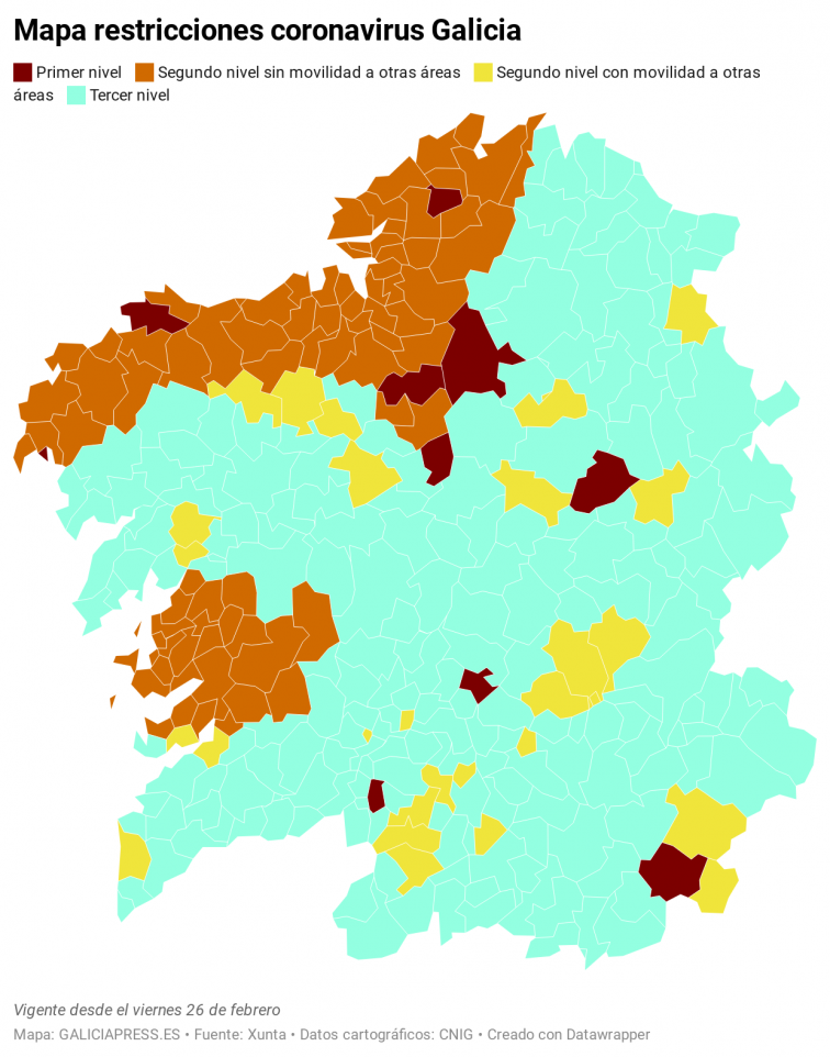 Así queda el mapa de restricciones covid desde el viernes en todos los ayuntamientos de Galicia