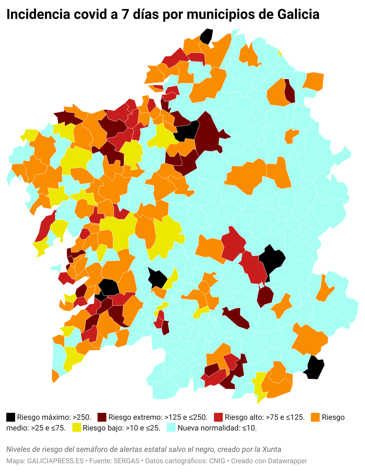 NvrCT incidencia covid a 7 d as por municipios de galicia 