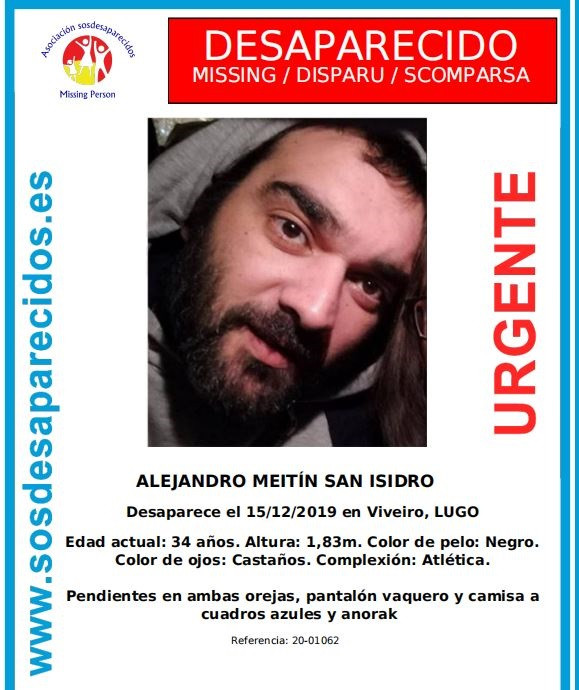 Cartel del desaparecido Alejandro Meitín de Viveiro (Lugo).