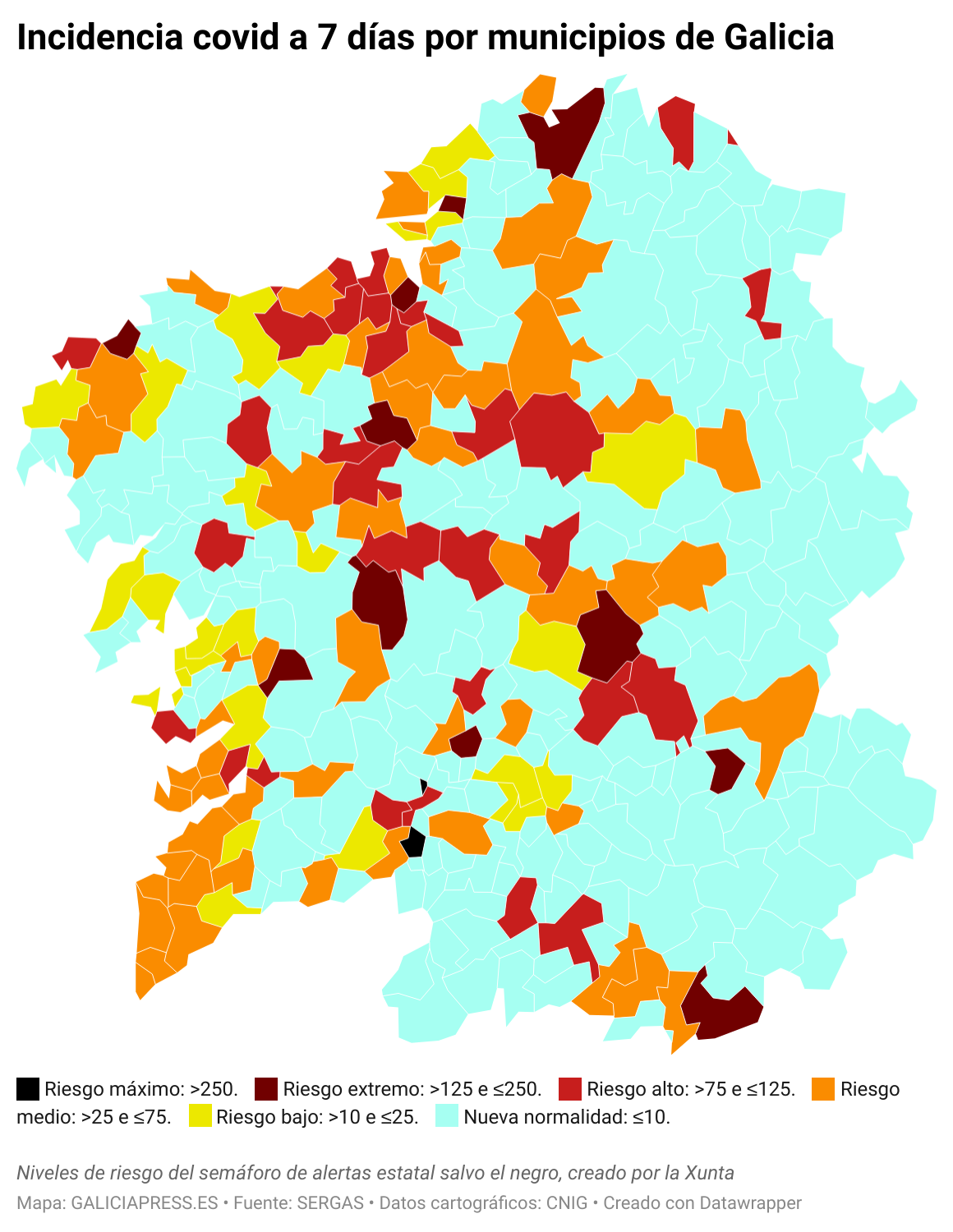 DDP56 incidencia covid a 7 d as por municipios de galicia