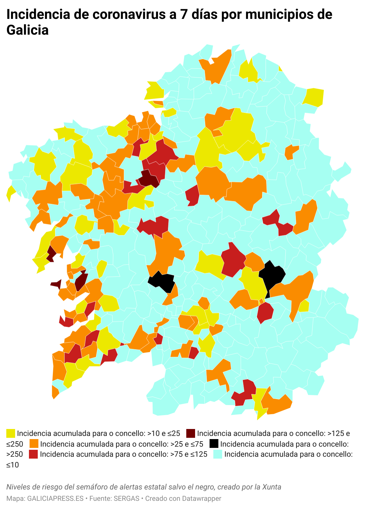 YSeWP incidencia de coronavirus a 7 d as por municipios de galicia