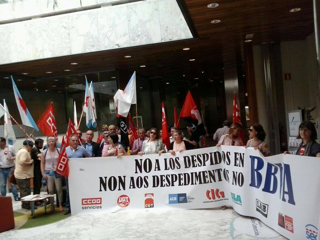 Una pasada protesta de sindicalistas contra despidos de trabajadores del BBVA
