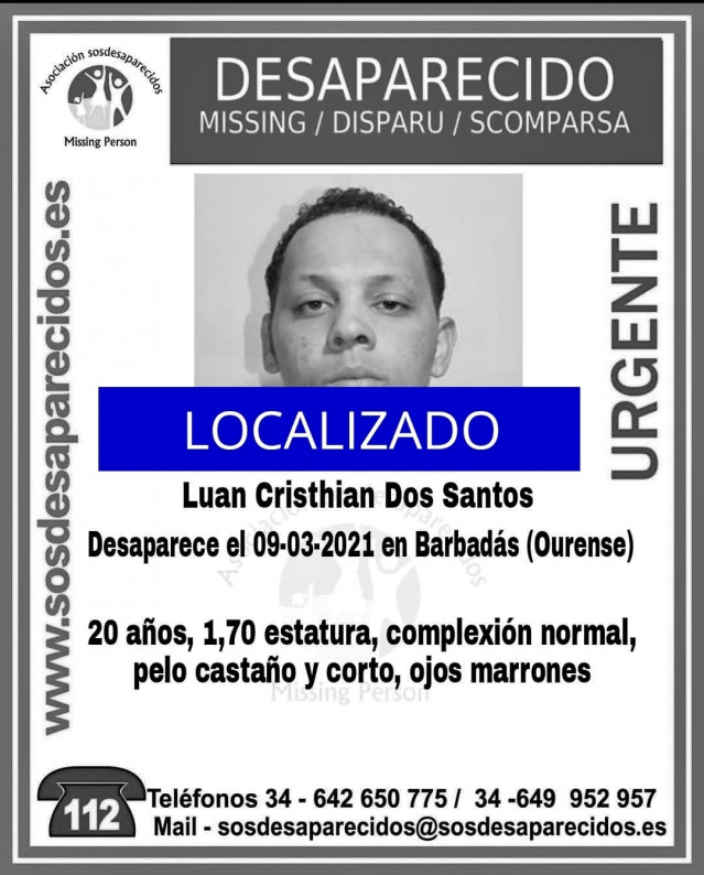 Desactivada la alerta de desaparición de Luan Christian dos Santos.