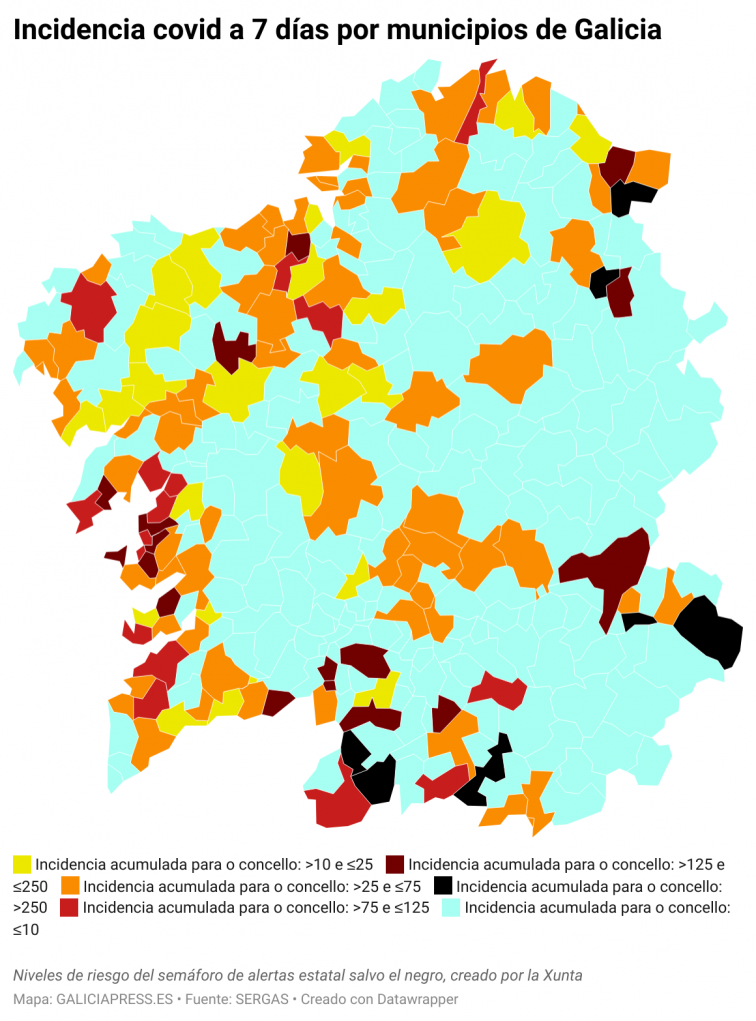 Covid por municipios: las áreas de Vigo y Pontevedra frenan ligeramente su ascenso; Lugo se acerca al riesgo bajo