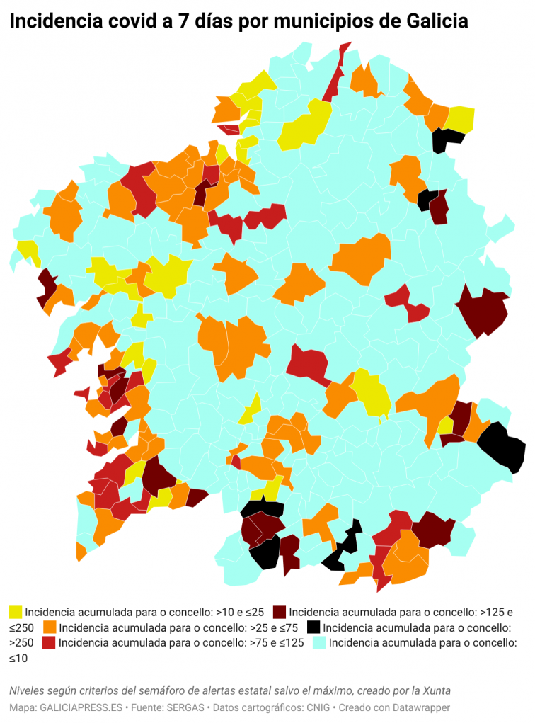 Covid por concellos: Vigo mantiene su ascenso sin frenos, repuntan Cangas y Carballo y mejoría en A Coruña