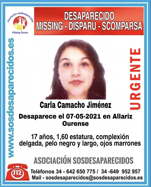 Carla Camacho Jiménez, menor de 17 años desaparecida en Allariz (Ourense)