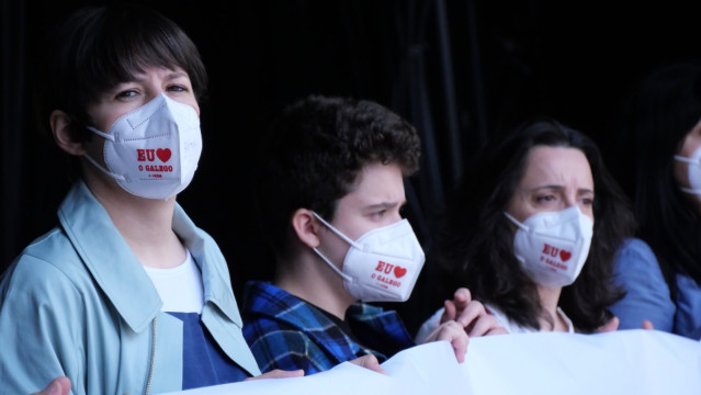 La portavoz nacional del BNG, Ana Pontón, en la manifestación de Queremos Galego por el Día das Letras Galegas 2021.