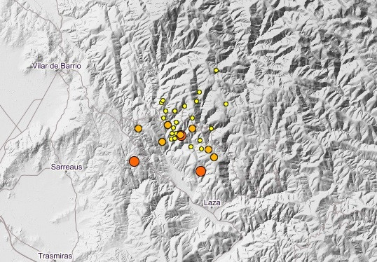 Movimientos sísmicos detectados en el área de Laza desde el pasado jueves.