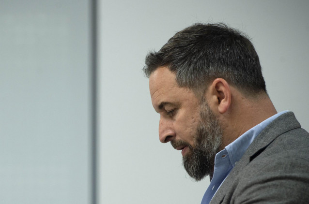 El presidente de Vox, Santiago Abascal, durante una rueda de prensa tras la reunión del Comité de Acción Política del partido, a 5 de mayo de 2021, en Madrid (España). La reunión tiene lugar un día después de las elecciones a la Asamblea de Madrid, en las