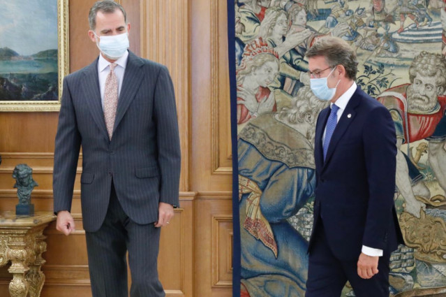 Archivo - El Rey Felipe VI (i) recibe en audiencia al presidente de la Xunta de Galicia, Alberto Núñez Feijóo, con motivo de su reciente reelección. En el Palacio de la Zarzuela, Madrid, (España), a 15 de septiembre de 2020.