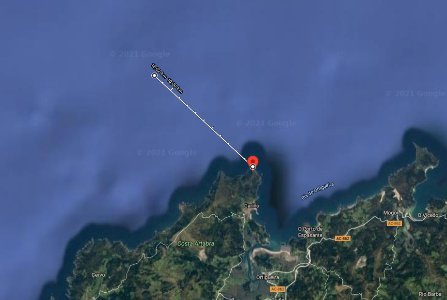 Ubicaciu00f3n aproximada del Parque Eu00f3lico de San Brandan sobre un mapa de Google Maps