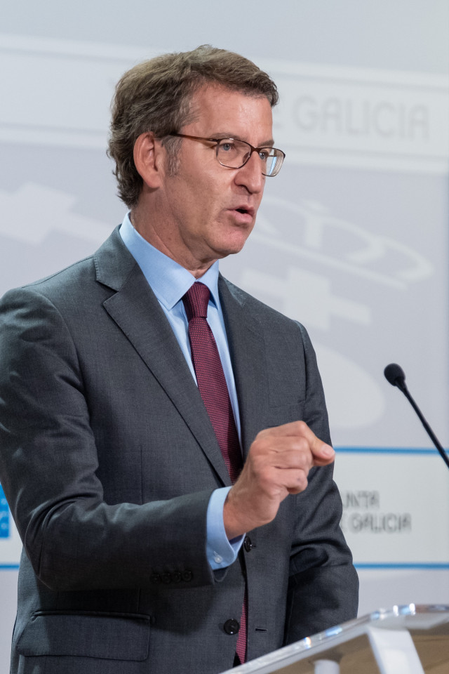 O titular do Goberno galego, Alberto Núñez Feijóo, durante a rolda de prensa posterior á reunión semanal do Consello da Xunta. San Caetano, Santiago de Compostela, 10/06/21.