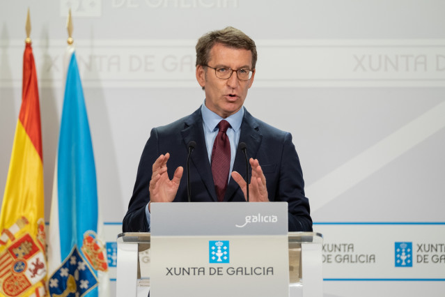 El titular del Goberno galego, Alberto Núñez Feijóo, en la rueda de prensa posteiror a la reunión semanal de su Gobierno