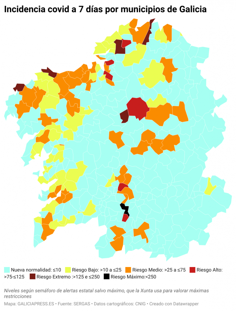 Covid municipios: A Coruña sufre un rebote desde hace días y en toda la provincia de Pontevedra no queda ninguno en riesgo alto