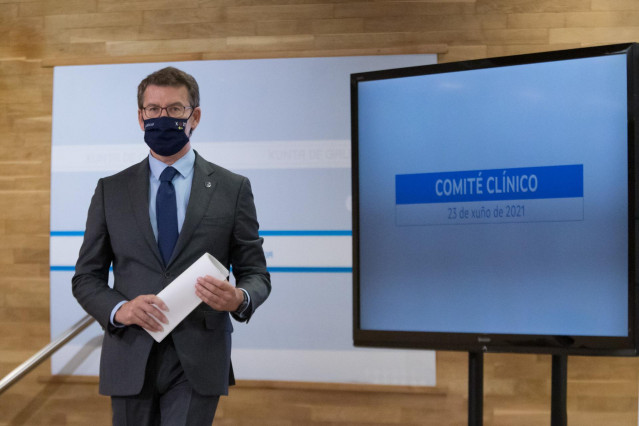 Feijóo en la rueda de prensa sobre asuntos sanitarios.