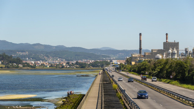 Archivo - La fábrica de Ence situada a la orilla de la Ría de Pontevedra, separadas por la carretera que une a la ciudad de Pontevedra con Marín.