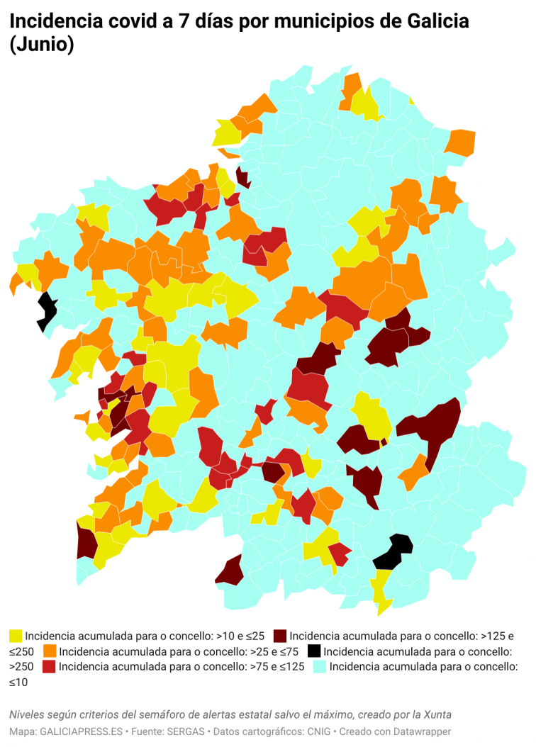 Covid por concellos: el repunte de Ourense deja a la ciudad termal en riesgo alto; preocupación en O Salnés