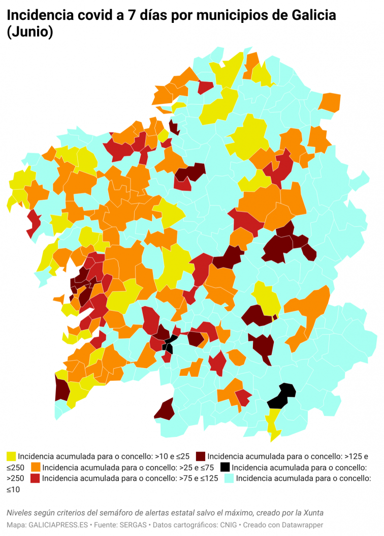 Covid por concellos: el área de Pontevedra va cuesta abajo y sin frenos; Ferrol y A Coruña, las ciudades que más empeoran
