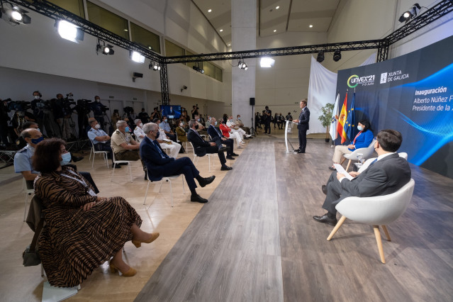 El presidente de la Xunta, Alberto Núñez Feijóo, en la inauguración de UNVEX’21.