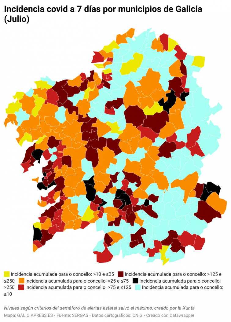 Covid por concellos: el área de Vigo supera los mil casos; la ciudad de Ourense suma casi cien en un solo día