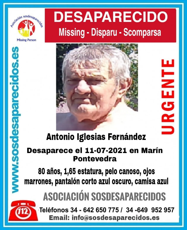 Antonio Iglesias Fernández, anciano de 80 años desaparecido en Marín (Pontevedra)