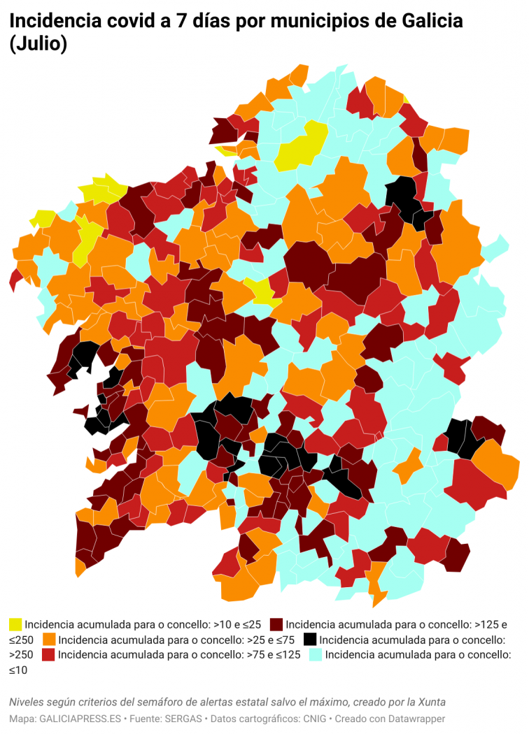 Covid por concellos: Ourense lidera las subidas y cinco áreas notifican más de un centenar de contagios