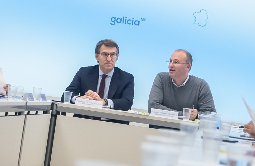 Feijóo y Miguel Tellado, en una reunión en la sede del PPdeG.