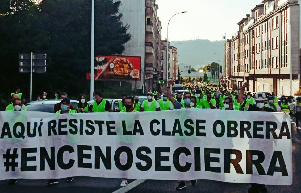 Trabajadores de ENCE en una manifestaciu00f3n en una imagen de CCOO Pontevedra