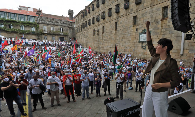 La portavoz nacional del BNG, Ana Pontón, durante la manifestación que ha convocado el partido con motivo del Día da Patria Galega, a 25 de julio de 2021, en Santiago de Compostela, Galicia (España).