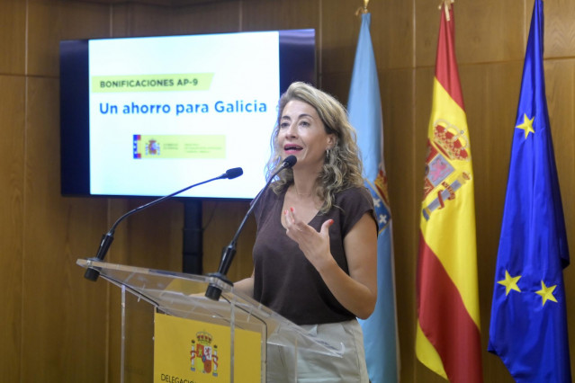 La ministra de Transportes, Movilidad y Agenda Urbana, Raquel Sánchez, presenta los nuevos descuentos para los peajes de la autopista del Atlántico, AP-9 , a 26 de julio de 2021, en la delegación del Gobierno en A Coruña, Galicia, (España). La presentació
