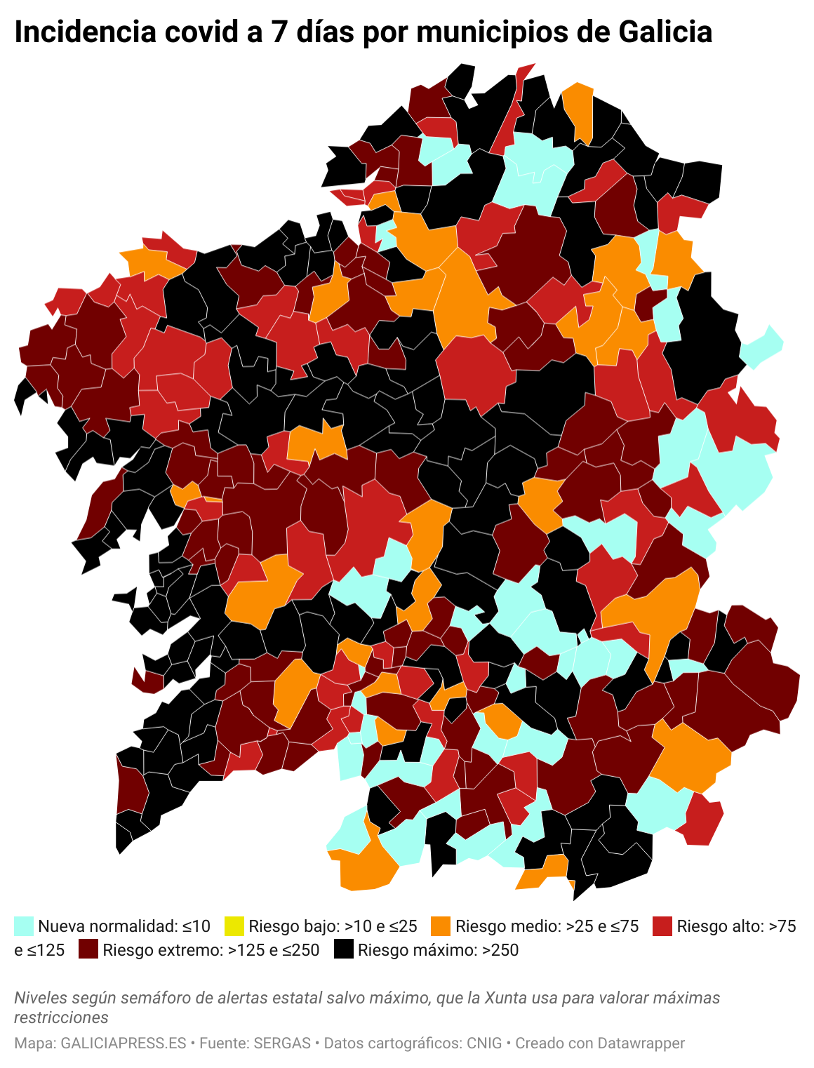 PGZkW incidencia covid a 7 d as por municipios de galicia