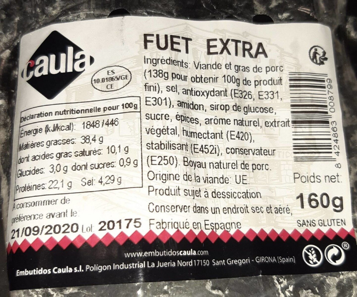 Fuet Caula distribuu00eddo en Francia en una foto de archivo de Open Food Facts publicada bajo licencia Database Contents License (DbCL) v1.0