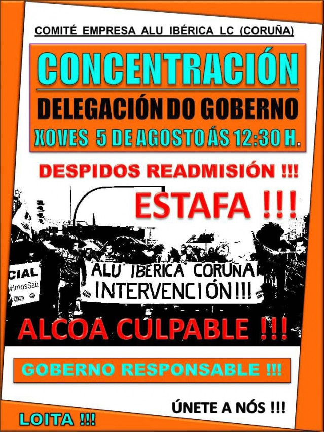 Cartel de la concentración del comité de Alu Ibérica A Coruña