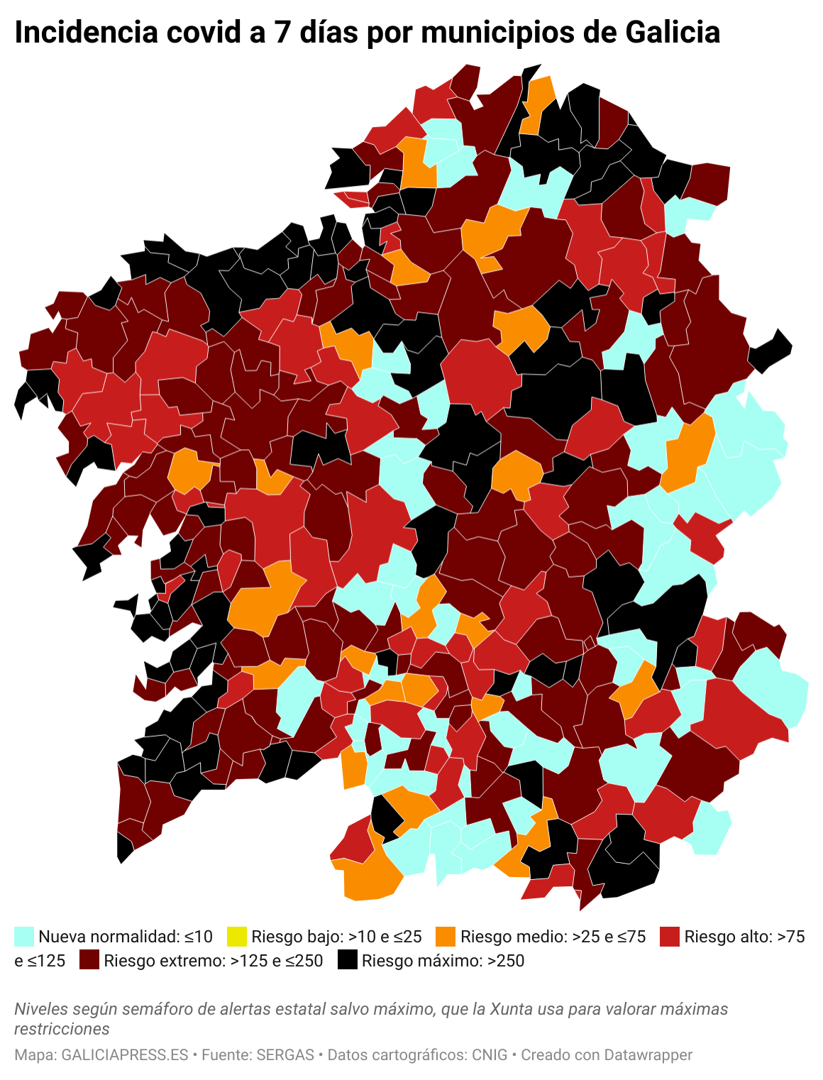 PGZkW incidencia covid a 7 d as por municipios de galicia