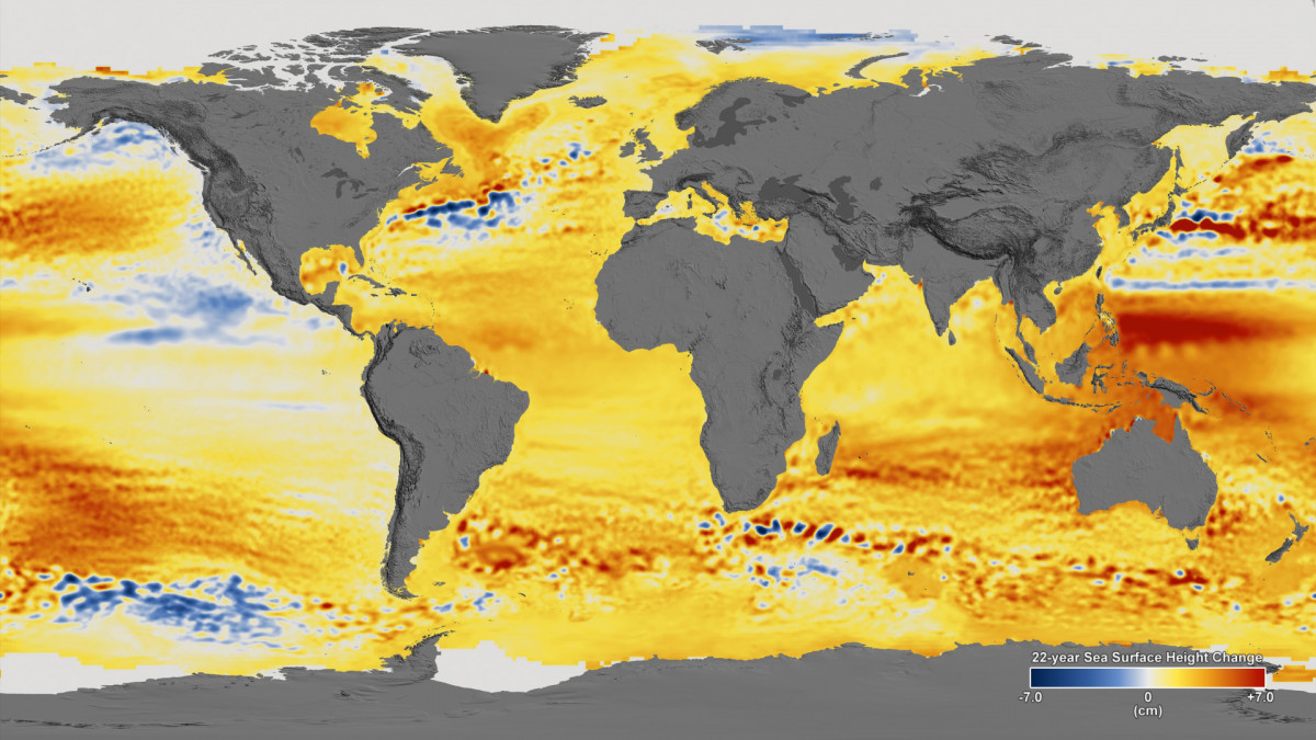 Niveles de subida del mar en un mapa de la Nasa