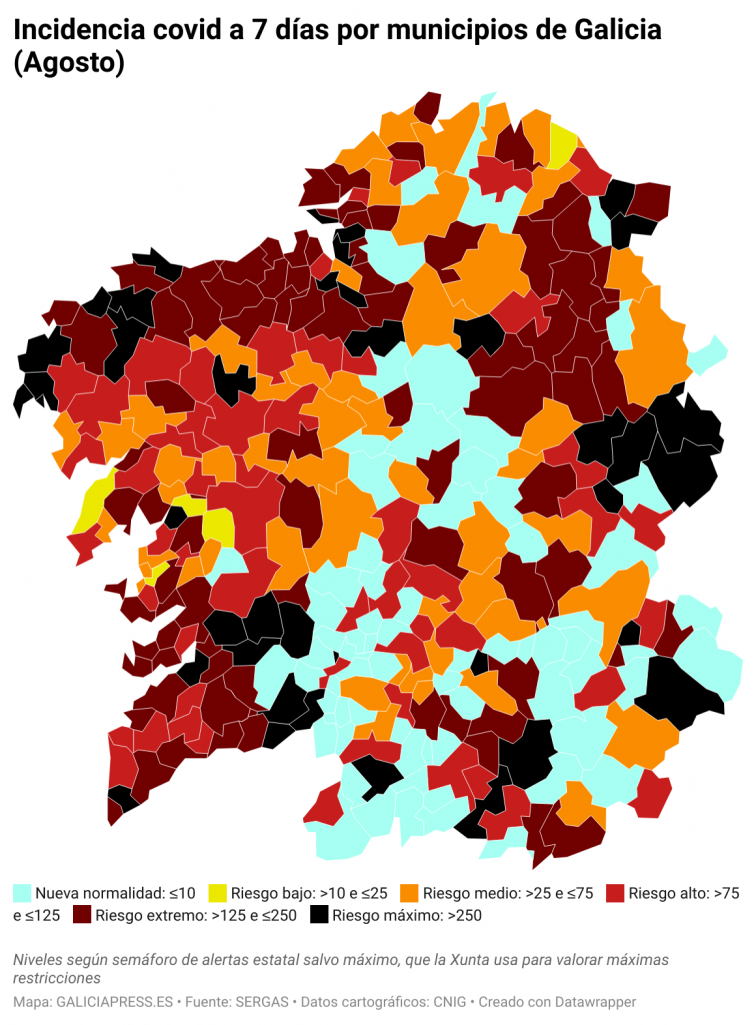 Covid por concellos: las ciudades de Lugo, con un importante brote, y Ferrol están cerca de aplanar su curva