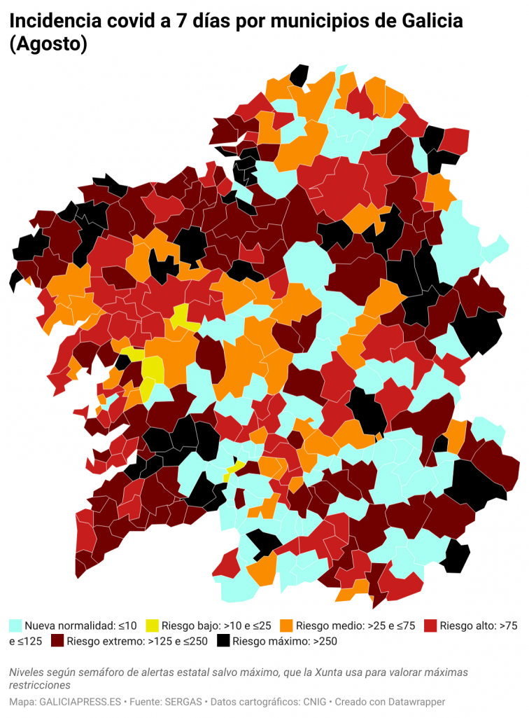 Covid por concellos: grandes brotes en Ordes y Monforte de Lemos; a punto de rebotar las áreas de Ourense y Lugo