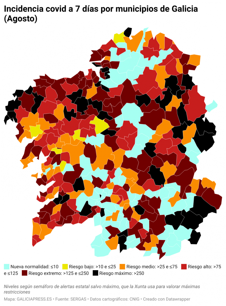 Covid por concellos: Monforte y Ordes concentran los grandes focos de la Covid-19 en Galicia y arrastran a sus áreas