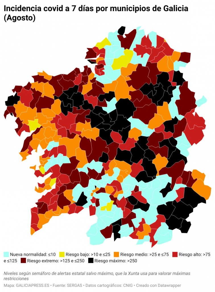 Covid por concellos: el brote de Melide arrastra ya a sus vecinos; grandes repuntes en Lugo y Ourense
