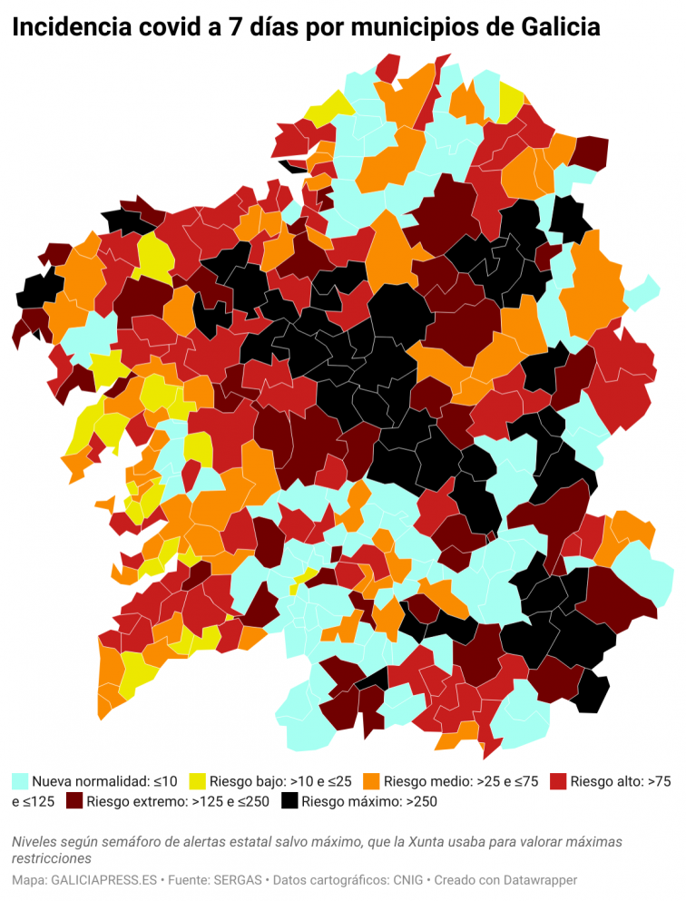 Covid municipios: crece en Santiago, Lugo y Ourense y fuerte bajada Ferrol, Redondela, Marín y Ordes