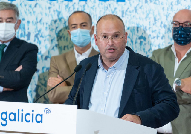 El secretario general del PPdeG, Miguel Tellado, en rueda de prensa.