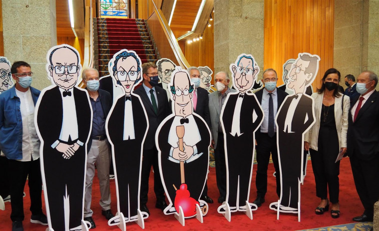 Exposición de las caricaturas de Siro López, que se jubila, para celebrar 40 años de Parlamento de Galicia