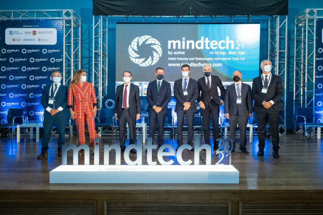 Acto de inauguración de la feria Mindtech en Vigo, con presencia de Alberto Núñez Feijóo, Carmela Silva, Abel Caballero, Enrique Mallón, David Regades, Justo Sierra y otras autoridades.