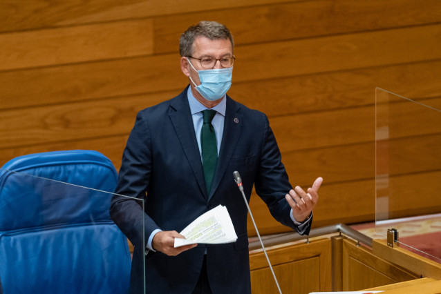 El presidente de la Xunta, Alberto Núñez Feijóo, en la sesión de control del Parlamento de Galicia
