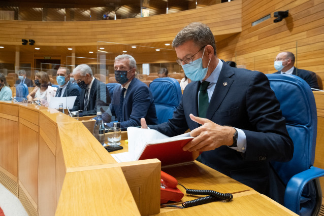 El presidente de la Xunta, Alberto Núñez Feijóo, en la sesión de control del Parlamento gallego