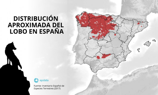 Distribución aproximada del lobo en España (2017)