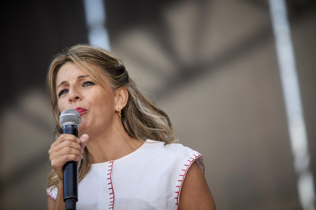 La vicepresidenta segunda del Gobierno y ministra de Trabajo y Economía Social, Yolanda Díaz, en la fiesta del centenario del PCE, a 25 de septiembre de 2021, en Rivas-Vaciamadrid, Madrid (España). La fiesta anual del PCE, conmemora en esta edición el cen