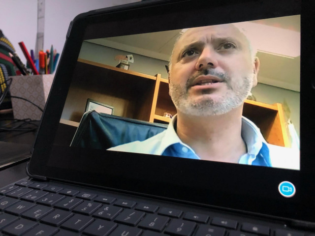 El secretario general del PSOE de Pontevedra, en la reunión telemática de la convención precongresual.