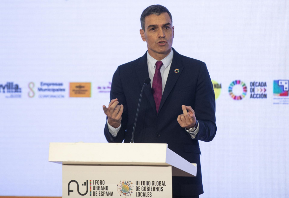 El presidente del Gobierno, Pedro Sánchez, interviene en la inauguración oficial del I Foro Urbano de España y el III Foro de Gobiernos Locales, a 5 de septiembre del 2021 en Sevilla (Andalucía)