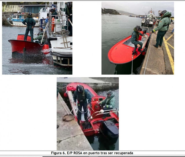 Imágenes de la planeadora 'Rosa' tras ser remolcada a puerto